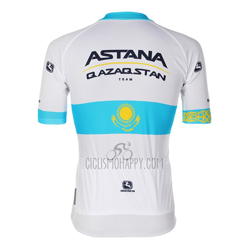 Astana Qazaqstan Team Cycling Jersey Bib Short 2023 Short Sleeve White Blue